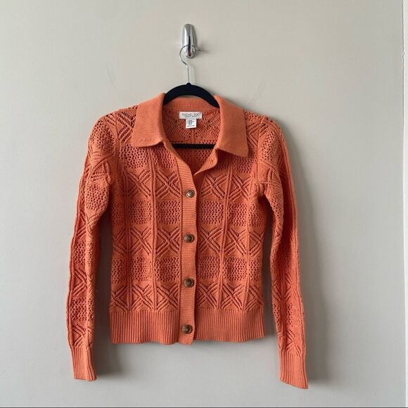 Rachel Zoe-Creamsicle Orange Button Front Knit Cardigan - Picture 1 of 7